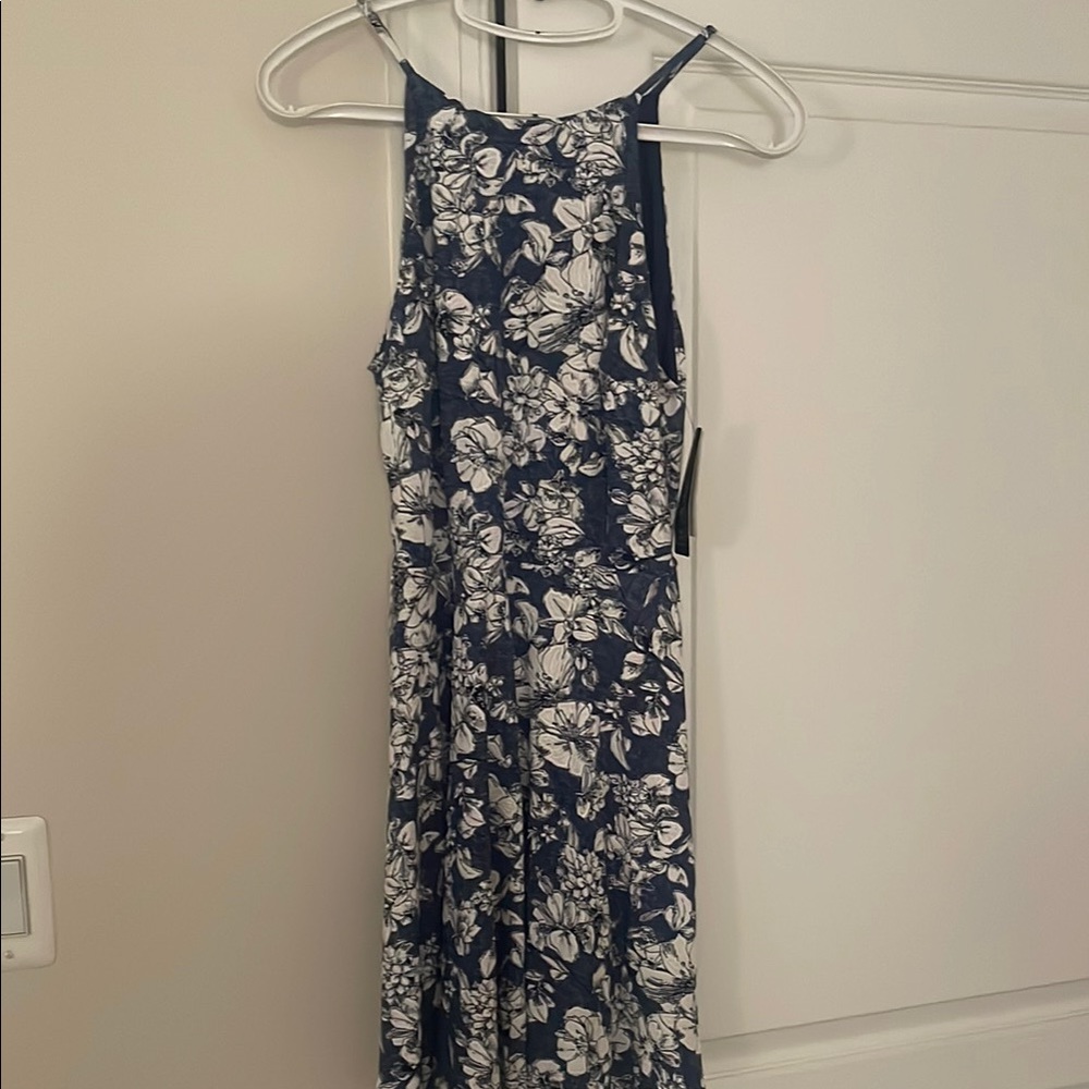 BCX Blue and White Halter Maxi Dress